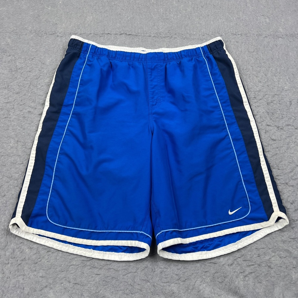 VTG Nike Basketball Shorts Mens XL* Blue Side Stripe Lined Drawstring Swoosh 10"